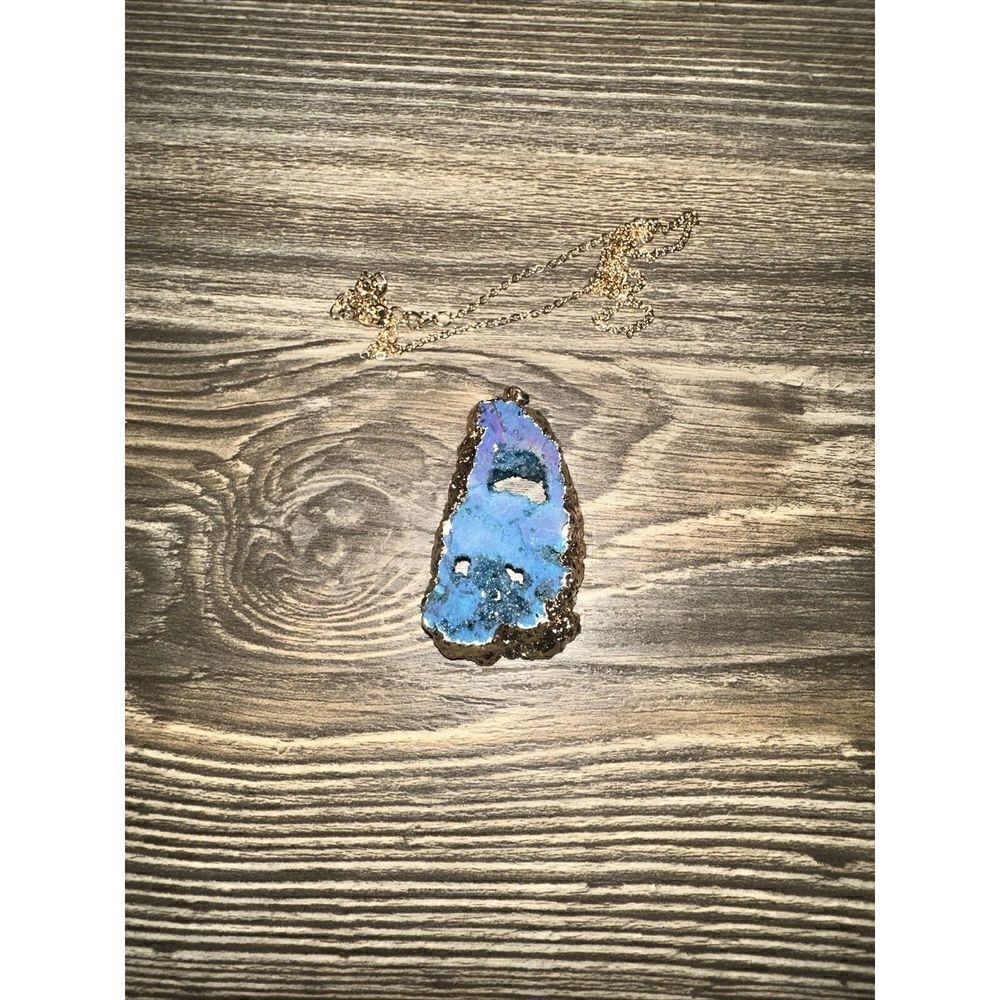 1pc Pendant Necklace Agate Quartz Geode Slice Amethyst Inlaid Gold Plated. New. - Picture 8 of 10